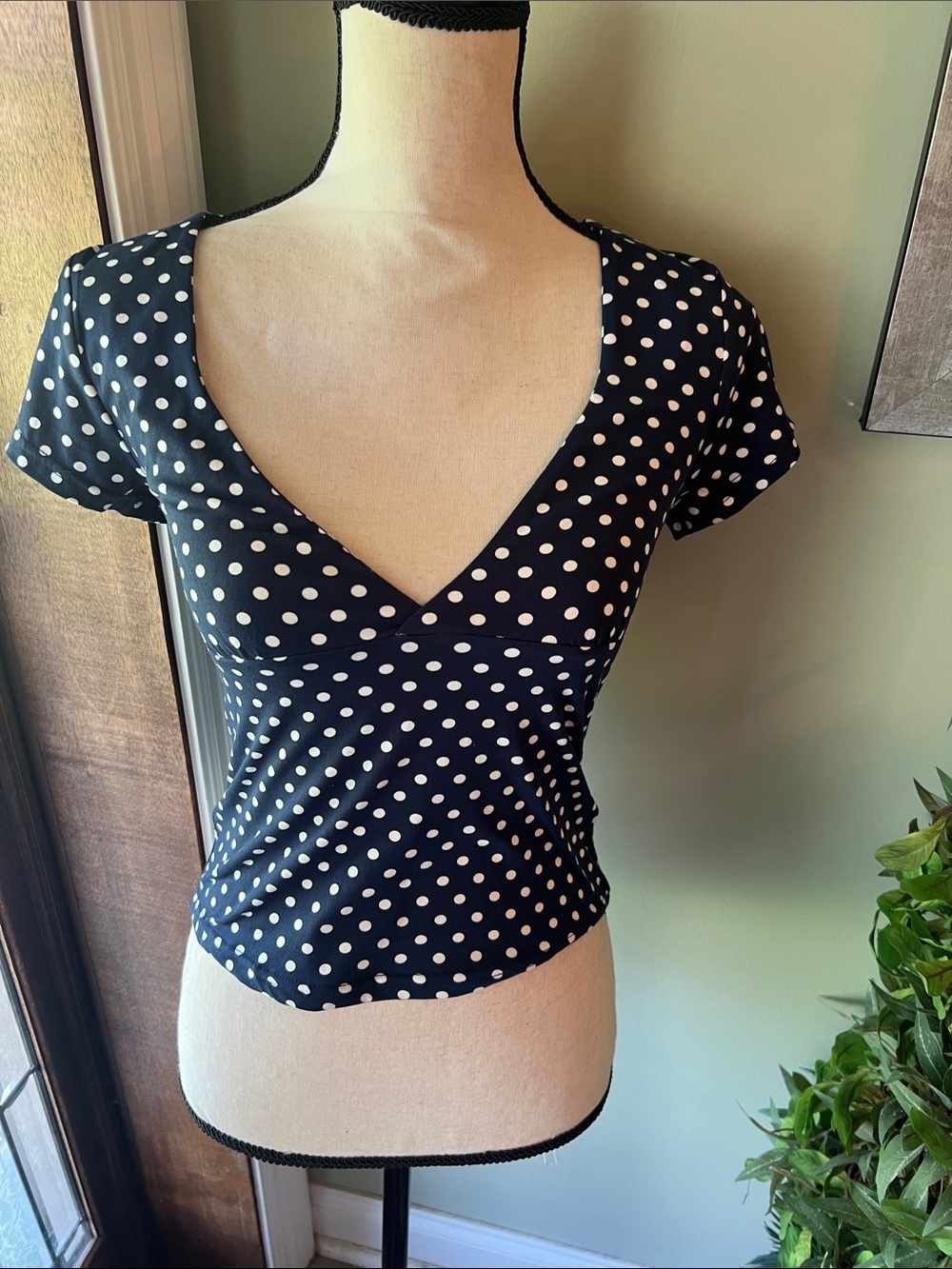 The American Edit Navy Polka Dot V-Neck Short Sleeve Tee
